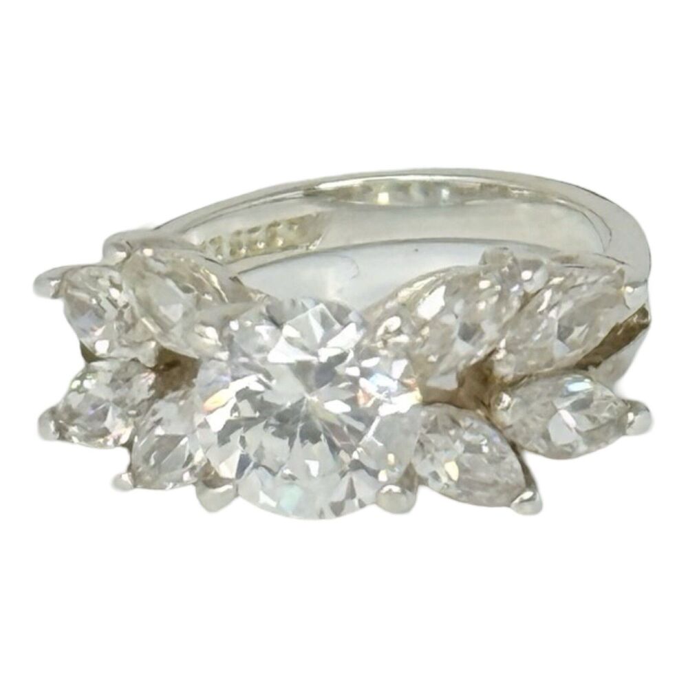 Lindeberg Ring 925 Sterling Silver Zirconia  Sz 7 Marquise Round Engagement VTG